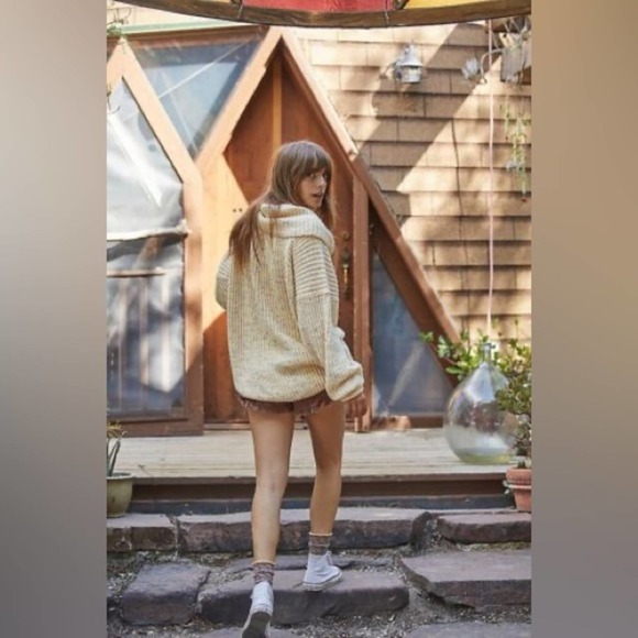 Free People Speckled Chunky Rib Turtleneck Mock Oversized Sweater Womens Size S - Picture 2 of 7